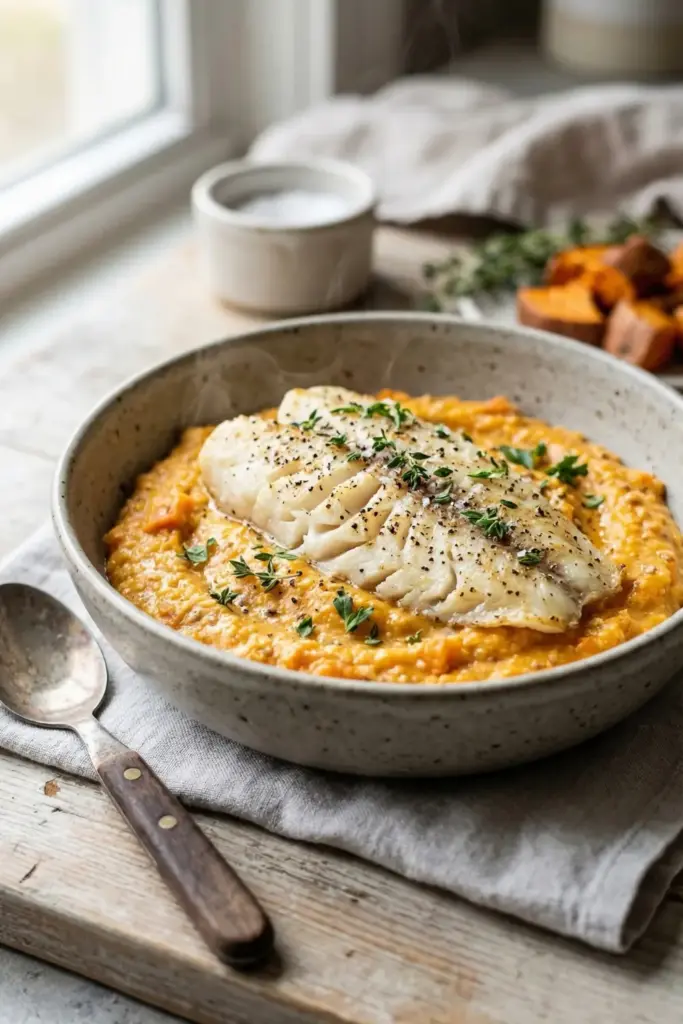 Baked Flounder with Sweet Potato Grits

Sweet and Savory Harmony