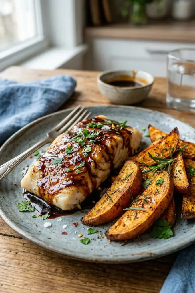 Balsamic Glazed Cod with Roasted Wedges