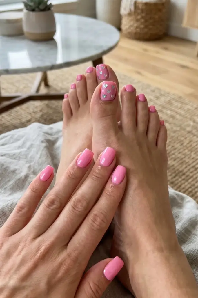 Bubblegum Pink and Holographic Hearts