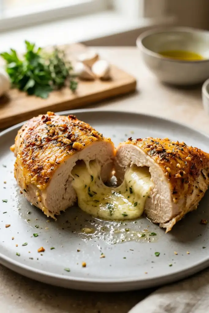 Cheesy Garlic Stuffed Breasts