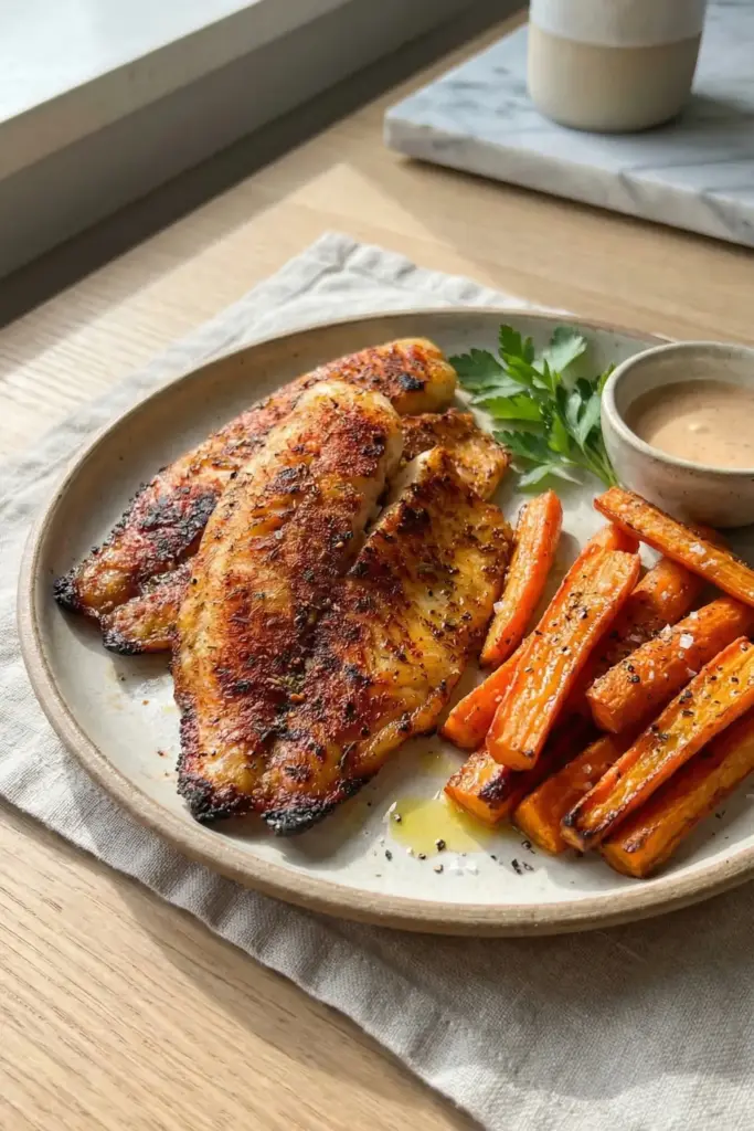 Air-Fried Tilapia and Carrot Sticks