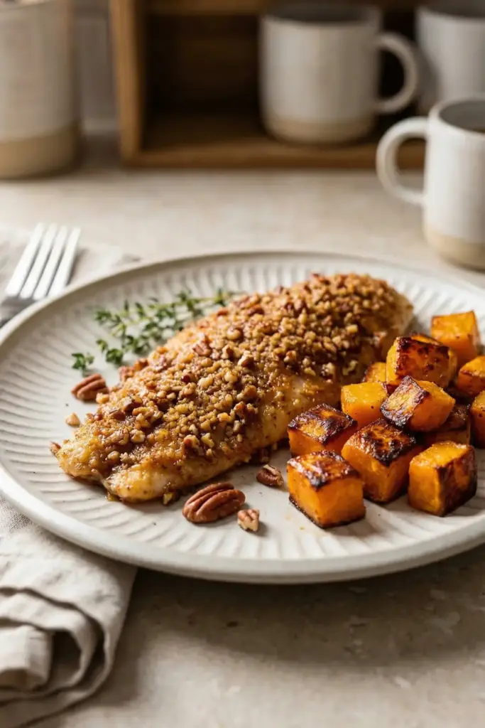 Pecan-Crusted Trout and Butternut Squash