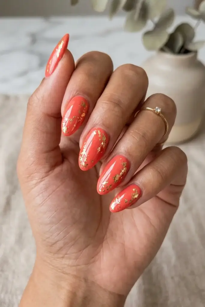 Coral and Gold Foil