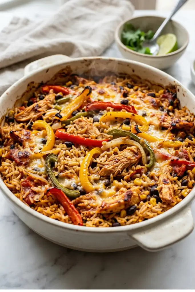 Dump-and-Bake Rice and Fajita Casserole