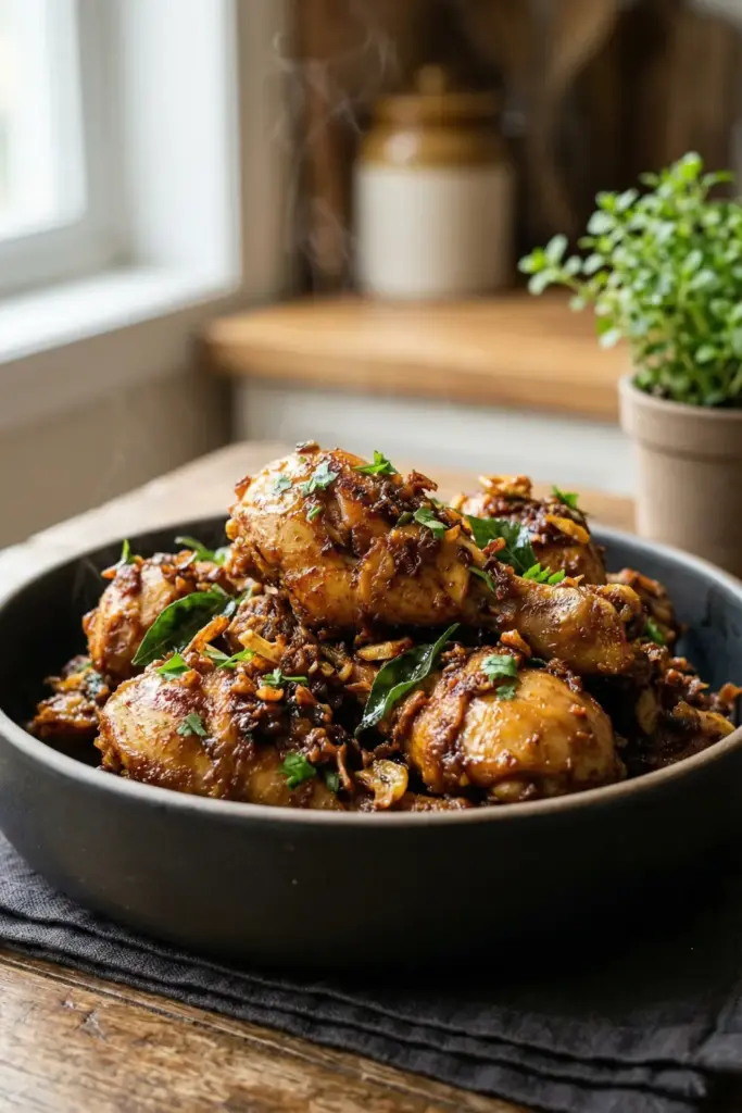 Garlic Ginger Chicken Fry (Inji Veluthulli)