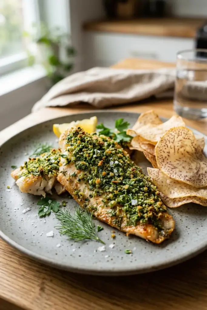 Garlic Herb Snapper and Taro Root Chips