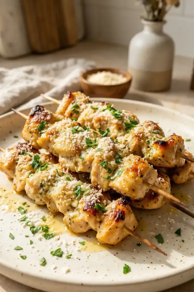 Garlic Parmesan Chicken Skewers

Food on a Stick