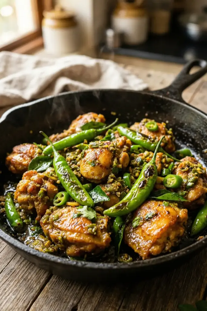 Green Chili Chicken Fry (Pacha Mulaku)