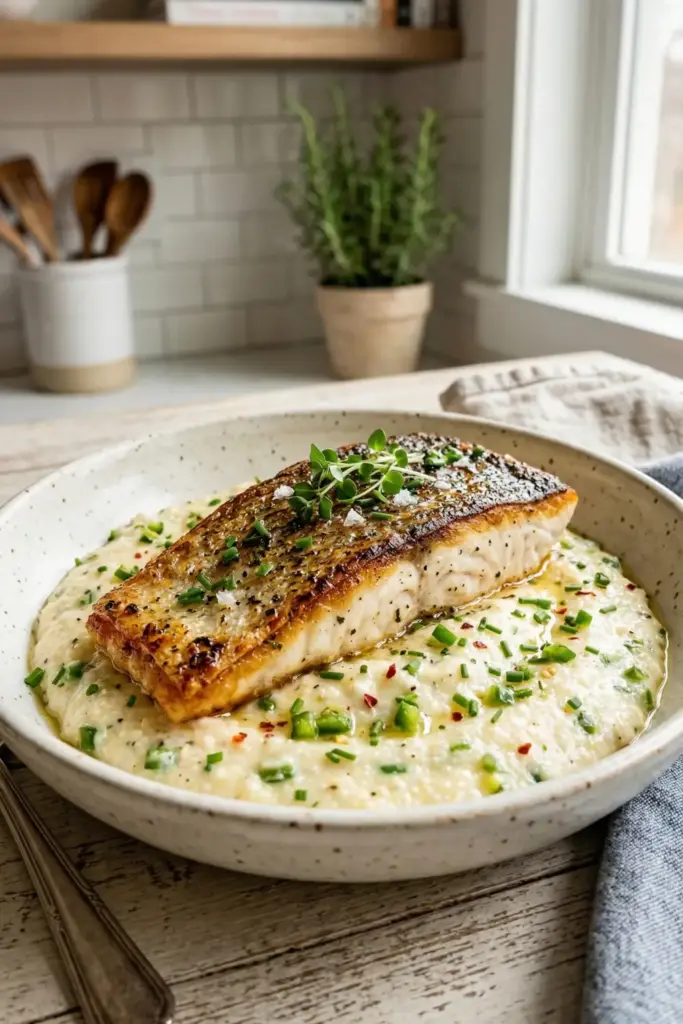 Pan-Seared Bass with Jalapeño Grits

A Kick of Green Heat