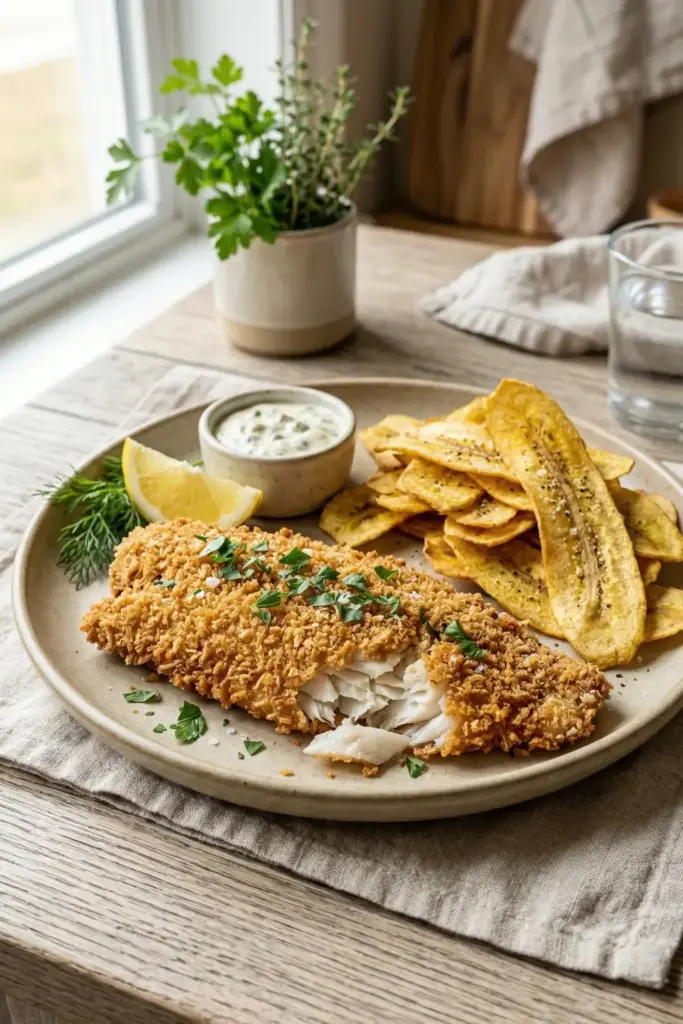 Panko-Crusted Sole and Plantain Chips