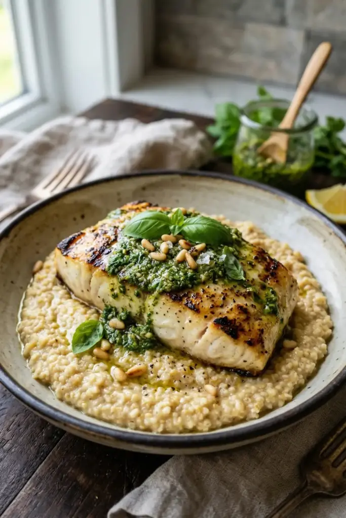 Pesto Halibut over Creamy Millet

An Italian-Southern Mashup
