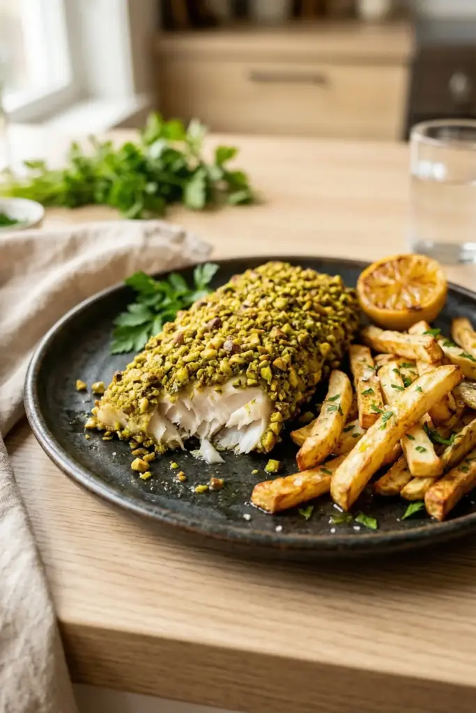 Pistachio-Crusted Grouper and Celery Root Fries