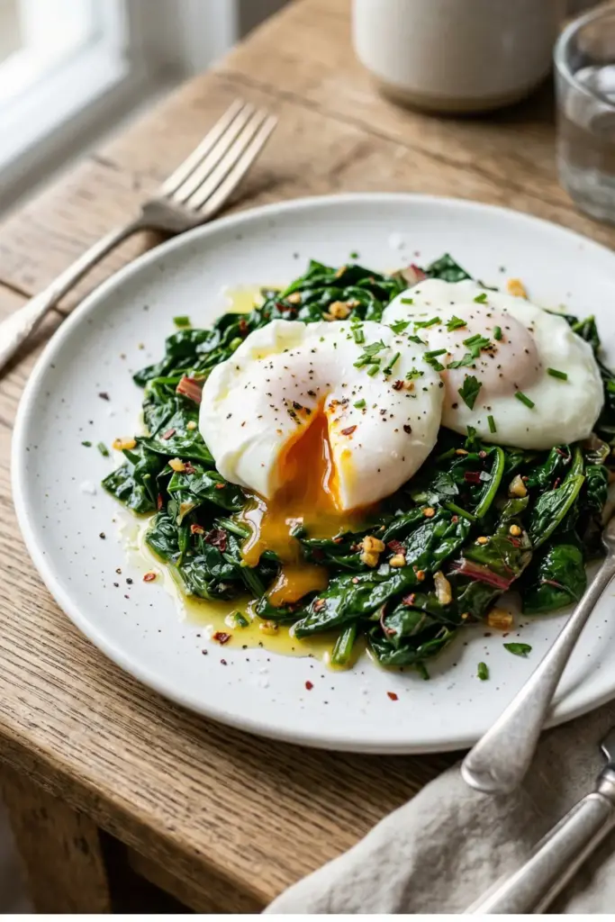 Poached Eggs over Sautéed Greens
