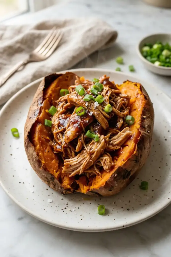 Shredded BBQ Chicken Sweet Potatoes