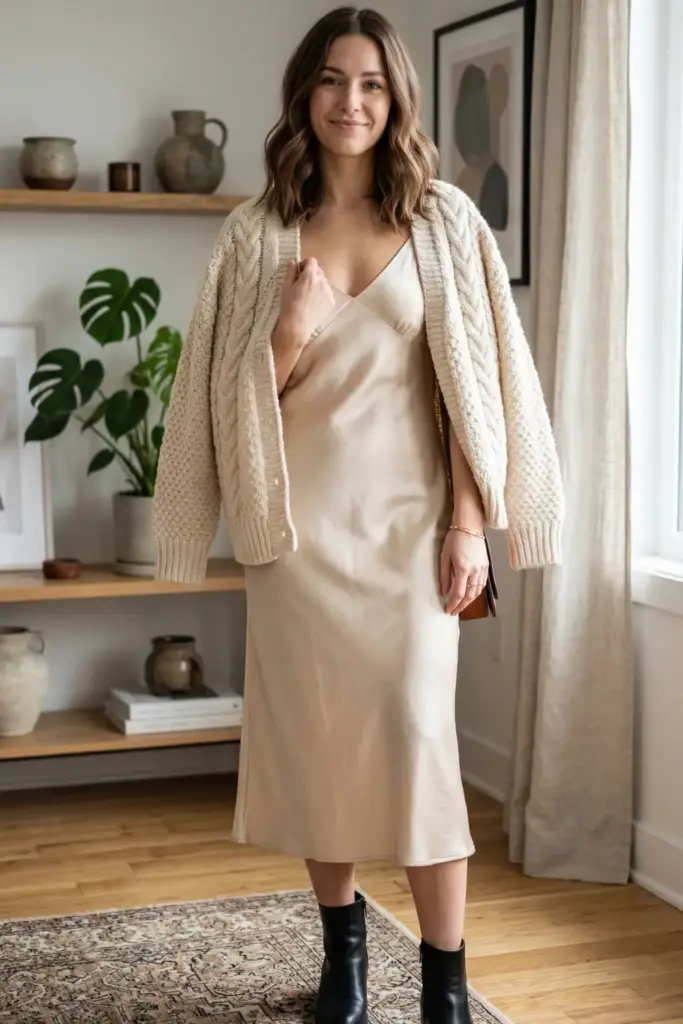 Slip Dress with an Oversized Cardigan