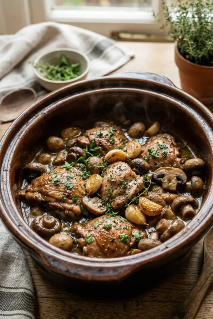 Slow Cooker Garlic Mushroom Chicken