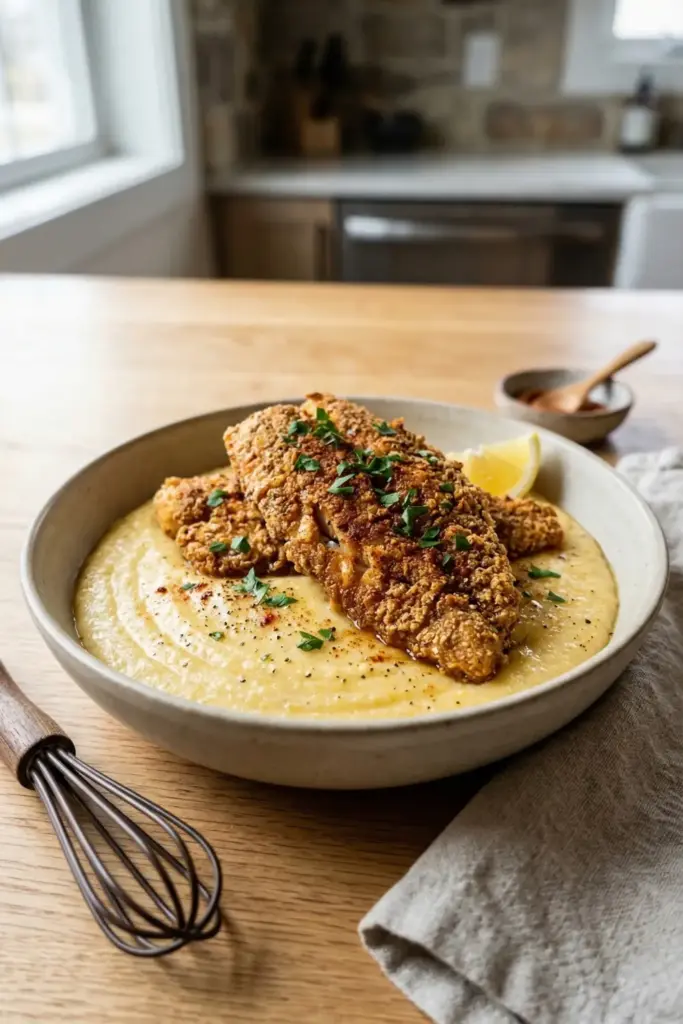 Spicy Air-Fried Catfish and Polenta

Crispy Without the Grease