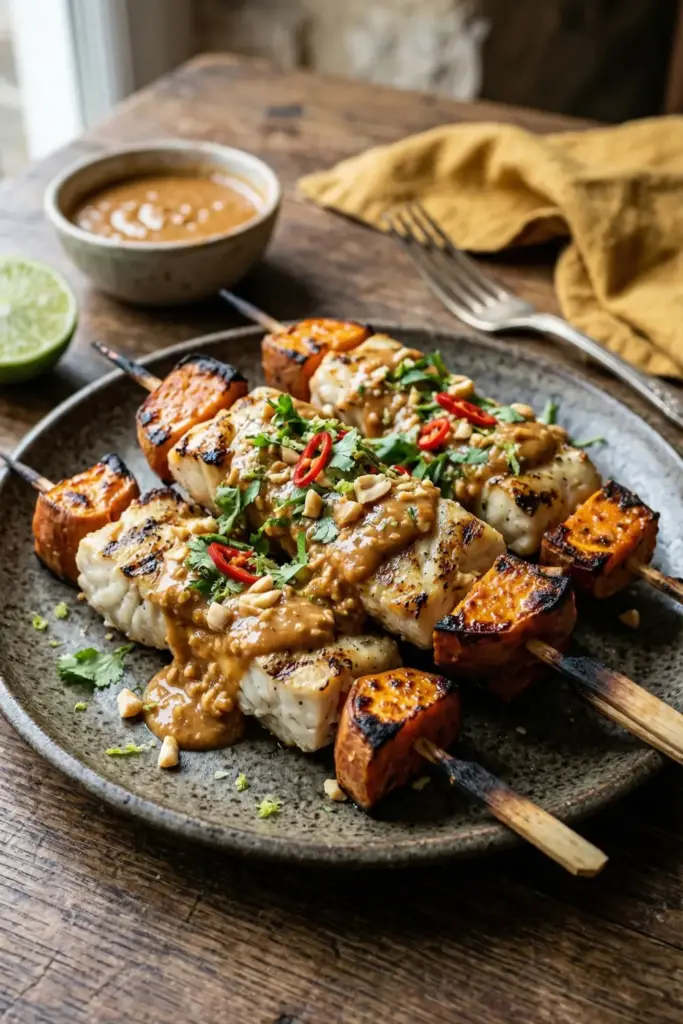 Thai Peanut Fish Skewers