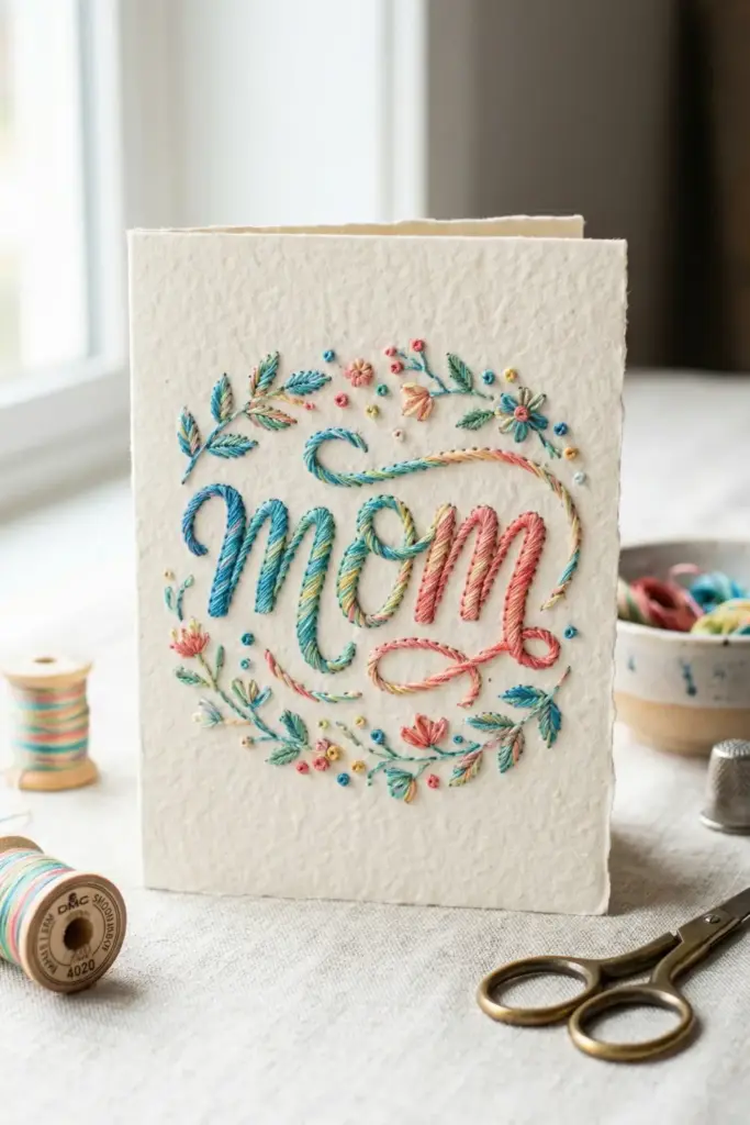 The Embroidered "Mom" Script Card