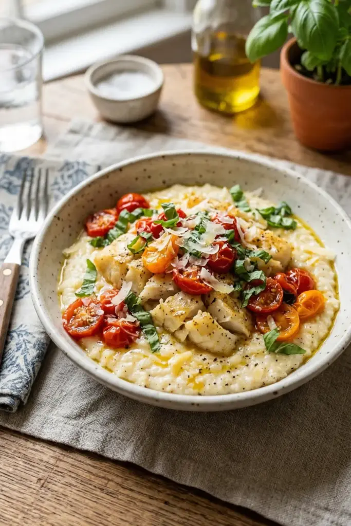Tomato Basil Cod with Parmesan Grits

Savory Umami Explosion