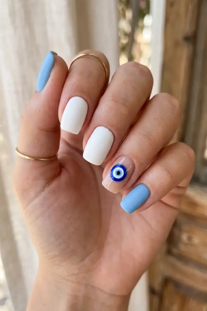 Blue & White Evil Eye Accent Nail