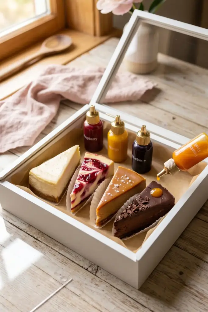 Cheesecake Sampler Box with Fruit Coulis