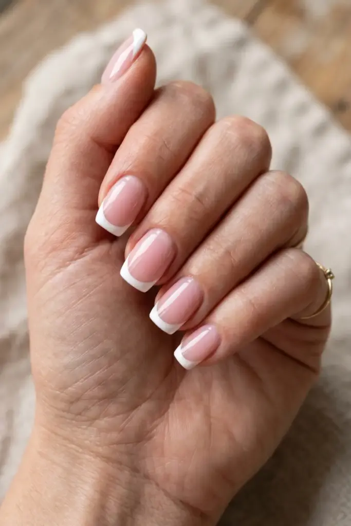 Classic White French Tip with Pastel Pink Base