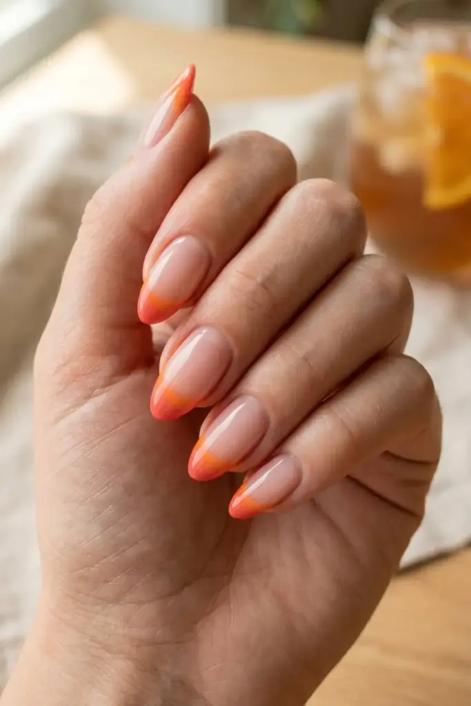Coral & Orange Sunset French Tips