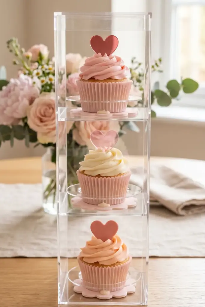Cupcake Tower Box with Heart Toppers