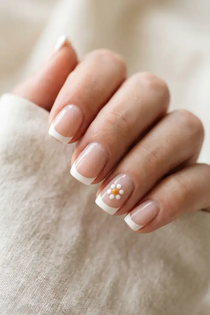 Daisy Flower Accent French Tips
