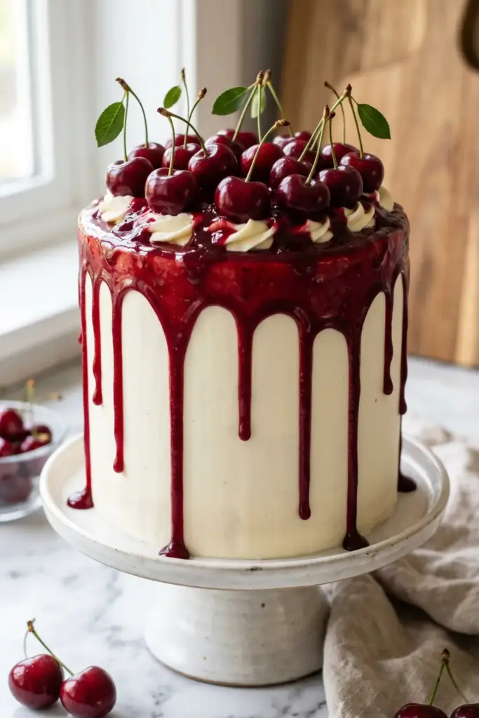 Drip cake with cherry glaze