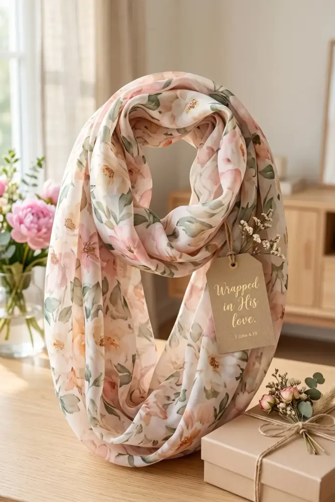 Floral Chiffon Scarf with Bible Verse Tag