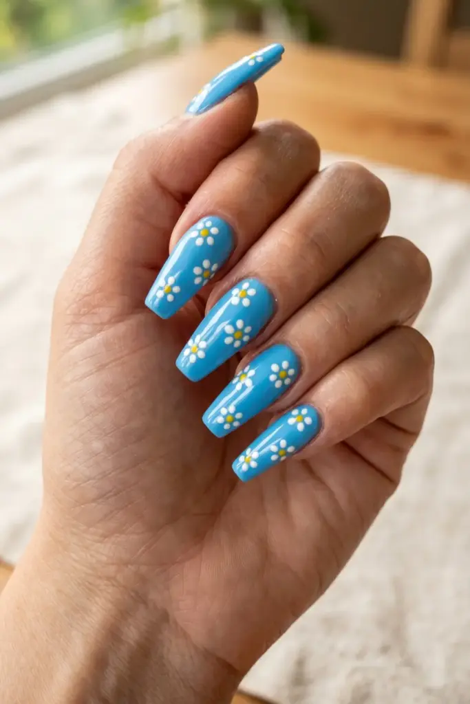 Floral Daisy Coffin Nails