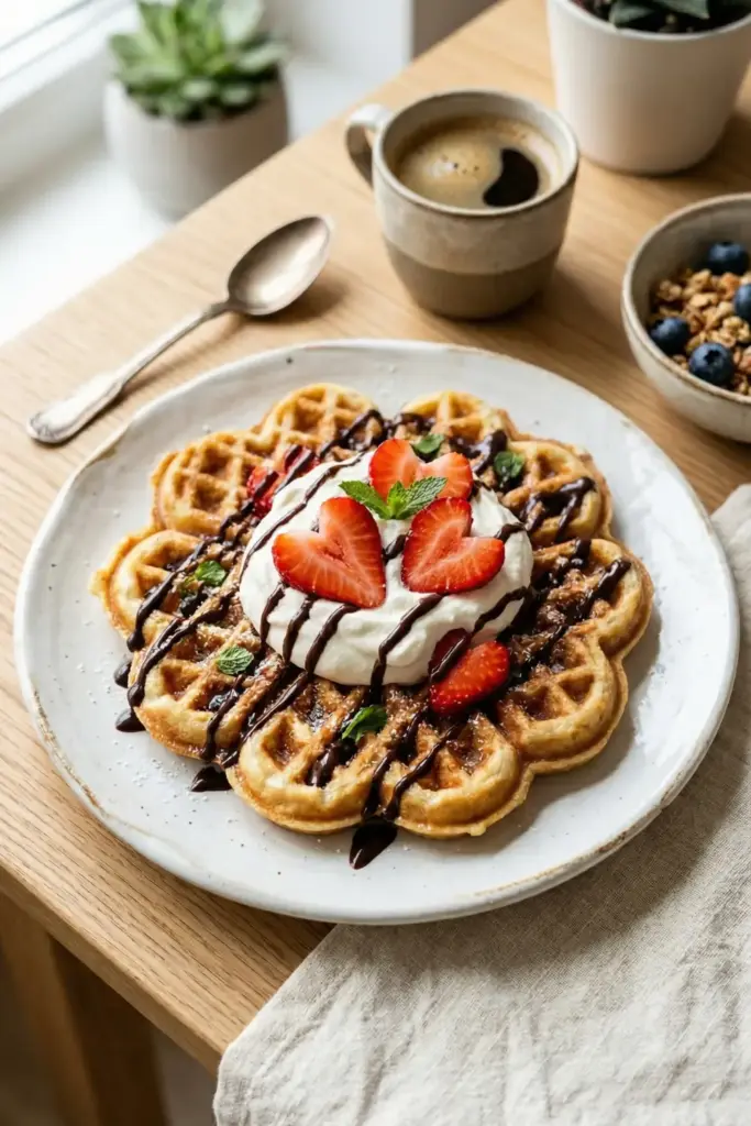 Heart-Shaped Strawberry Waffles