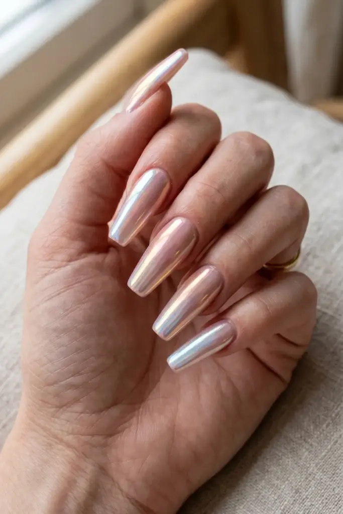 Iridescent Chrome Coffin Nails