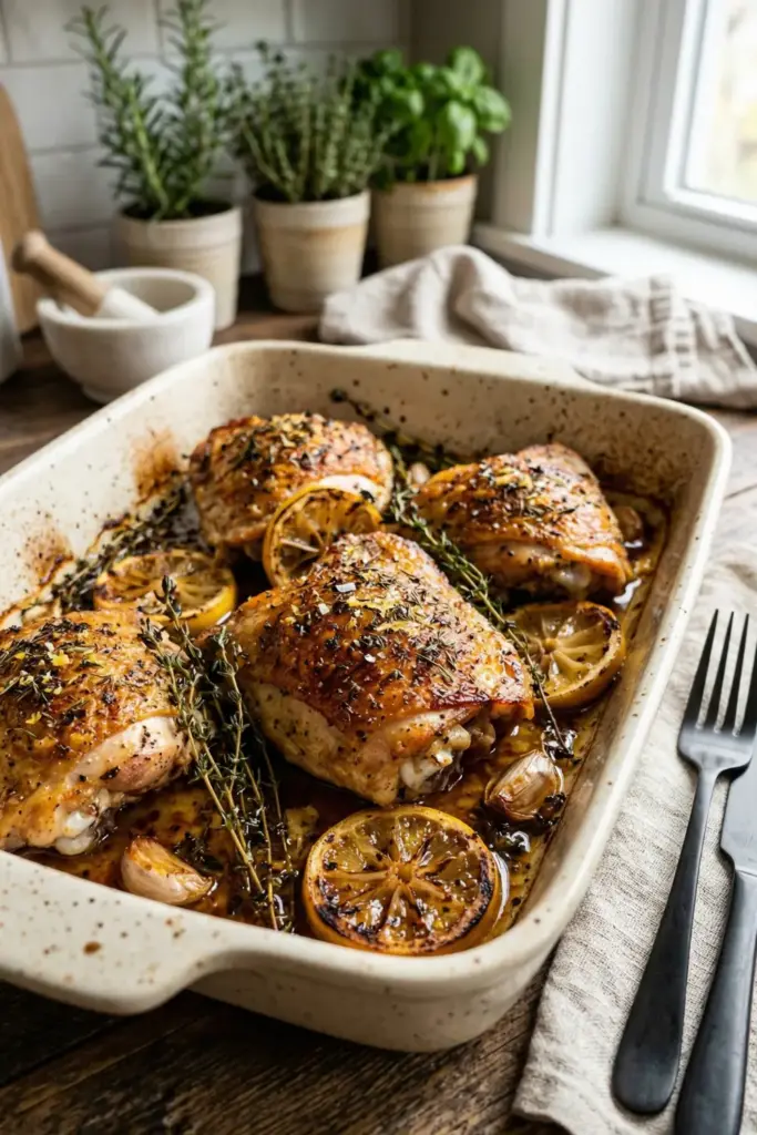 Lemon Thyme Roasted Chicken Thighs