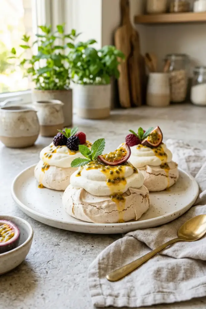 Mini Pavlovas with Passion Fruit