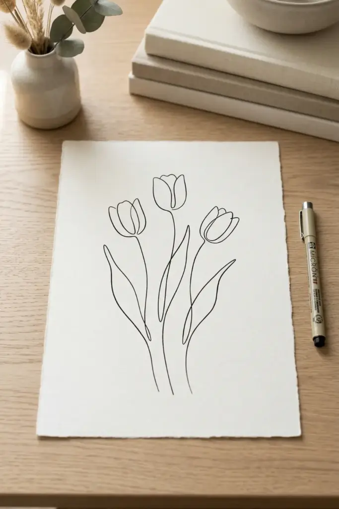 Minimalist Fineliner Tulips