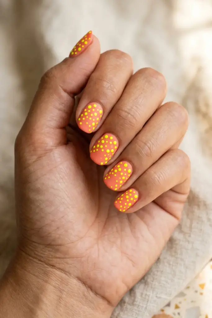 Neon Yellow Dots on Coral Base