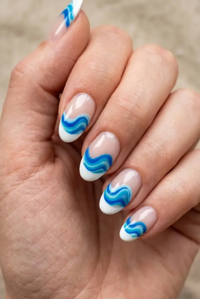 Ocean Wave Blue French Tips
