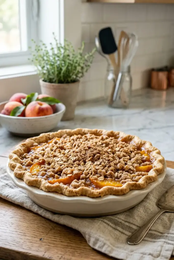 Peaches and Cream Streusel Pie