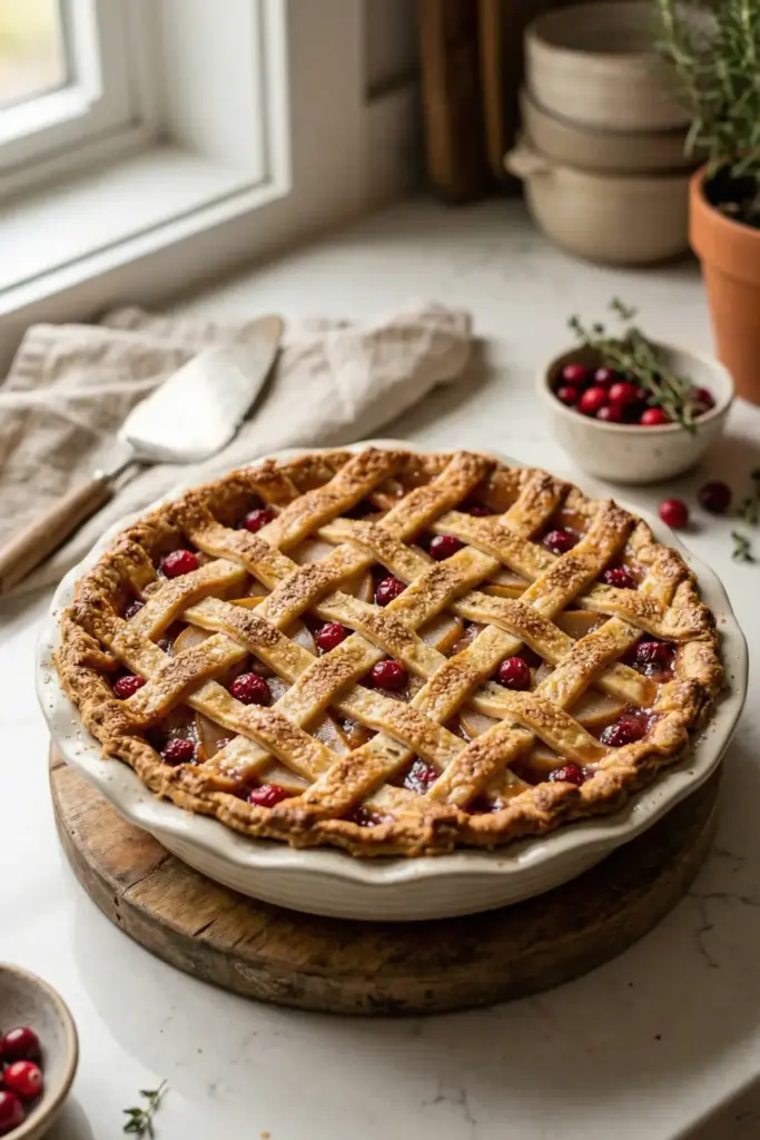 Pear and Cranberry Lattice Pie