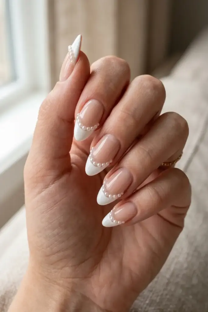 Pearl Embellished French Tips