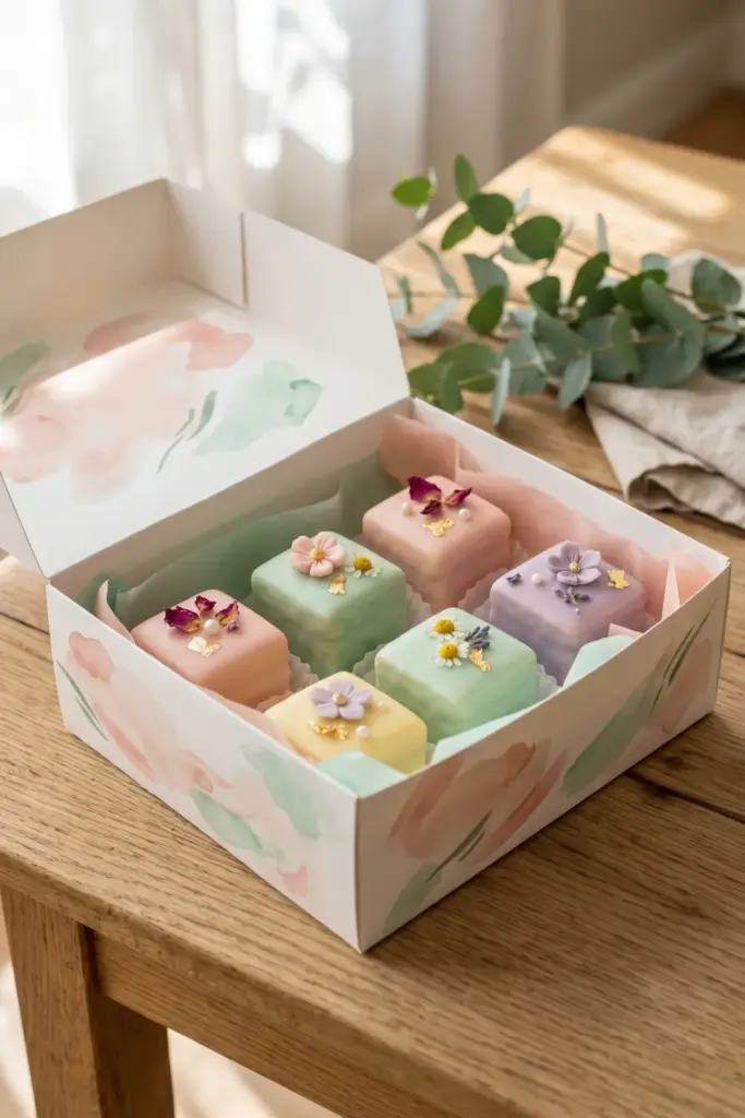 Petite Fours Box with Pastel Watercolor