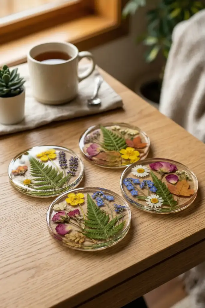 Pressed Leaf and Flower Coasters