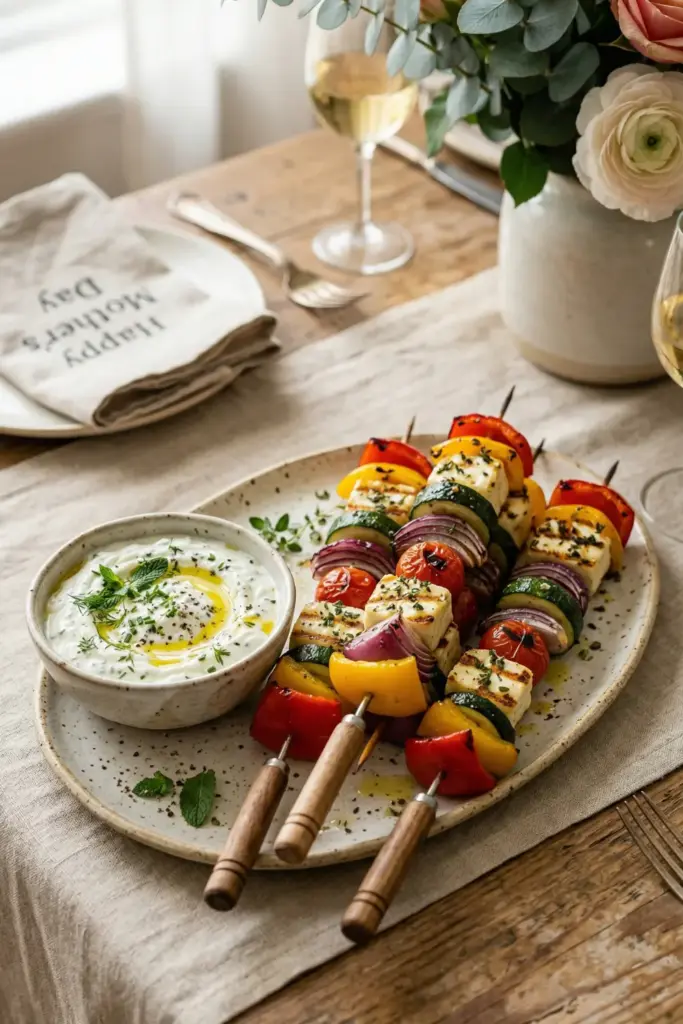 Rainbow Veggie Skewers with Goddess Dip