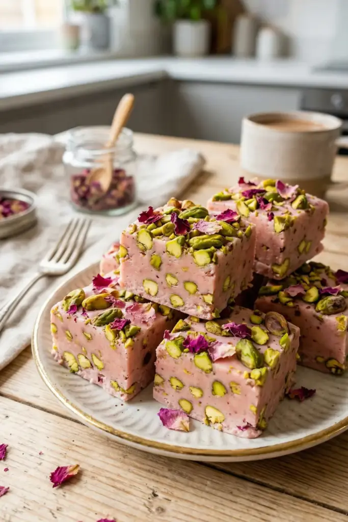 Rose Water Pistachio Fudge