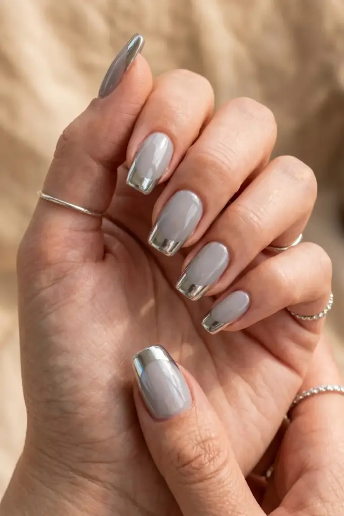 Silver Metallic French Tips