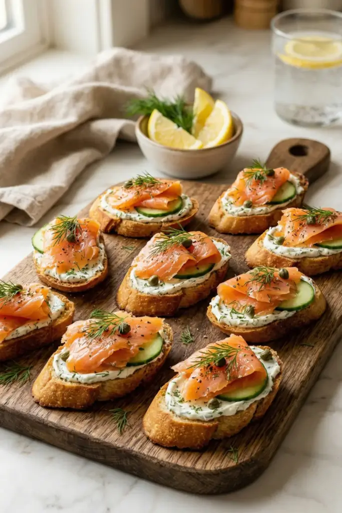 Smoked Salmon Crostini with Dill Cream