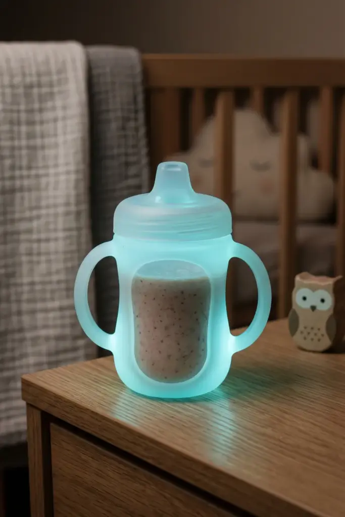 A hyper-realistic vertical image of a modern multi-stage “grow-with-me” toddler smoothie cup system arranged neatly on a stylish kitchen counter. The setup includes three clearly visible stages: a soft silicone spout lid attached to a small training cup, a straw lid attachment placed beside it, and the same cup shown without any lid for open cup training. The components are organized in a visually pleasing progression from left to right, demonstrating the transition stages. Nearby, a small labeled mesh laundry bag holds extra interchangeable parts, subtly reinforcing organization and practicality.

The cups are colorful yet tastefully designed in soft, modern tones (muted pastels with pops of vibrant accents), with a double-walled, slightly frosted finish that enhances realism. Condensation droplets and smoothie residue inside the cup add authenticity. The background is a bright, modern kitchen with soft natural light streaming in, featuring clean countertops, minimal decor, and a warm, family-friendly atmosphere.

Composition is optimized for Pinterest virality with a slightly angled top-down perspective (about 45 degrees), creating depth and a strong visual hierarchy. The main subject occupies about 50% of the frame, with a clean but aesthetically pleasing background that enhances without distracting. Stronger hierarchy, bolder contrast, and scroll-stopping clarity are emphasized.

No hands, no people, no text overlay.

The image should evoke a sense of realism, comfort, and authenticity, resembling a carefully curated, real-life environment rather than a staged or overly polished look. Enhance the image to ultra-high definition (2560x1440 or higher) with perfect clarity, sharpness, and fine details. Remove any visible imperfections, noise, or distortions, and achieve a realistic appearance by removing AI-generated artifacts and traces. Focus on smooth, natural transitions in lighting and textures, preserving depth and shadows to make the subject appear lifelike. Maintain high contrast and vibrant colors, but ensure they are true to life. The image should have a polished, professional quality with clear, defined edges and no pixelation or blurriness. Ensure the background complements the subject without drawing attention away from the focal point, and make sure the overall composition feels seamless and organic. Make the image modern and super clear.

Vertical image, 1000:1500 (2:3 ratio). Bright, colorful, and modern Pinterest-style aesthetic.

Shot on a Canon EOS R with a 50 mm F/1.8 lens, F/2.2, 1/200s, ISO 100, natural light, hyper-realistic photography, cinematic look, ultra HD, HDR, color correction and grading, 8K.

If you want, I can 
generate 2–3 alternative prompt styles (minimalist, luxury, or playful toddler vibe) to test which one performs best on Pinterest.